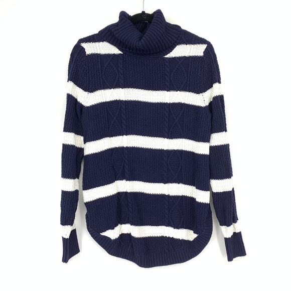 GAP Pullover Turtleneck Sweater Womens Size Medium Tall Navy White Striped - Picture 1 of 6